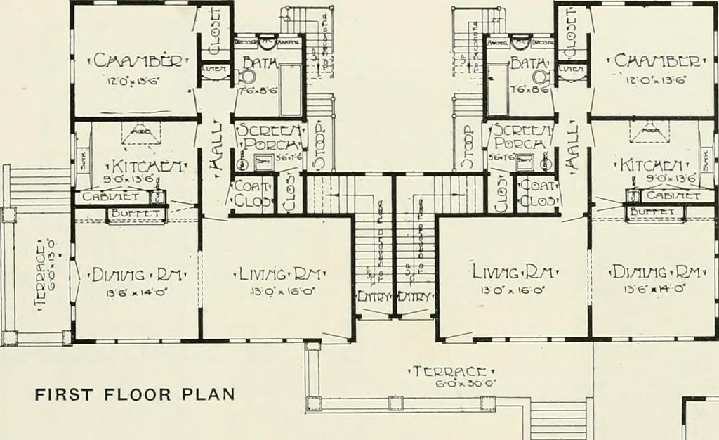 An illustration from De luxe flats : a book on flats and duplex homes ; showing the latest advance designs of this particular type of architecture, published to meet the requirements of all those who desire to study the flat or duplex home in its latest development., 1920, leaf 42