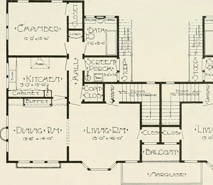 An illustration from De luxe flats : a book on flats and duplex homes ; showing the latest advance designs of this particular type of architecture, published to meet the requirements of all those who desire to study the flat or duplex home in its latest development., 1920, leaf 42
