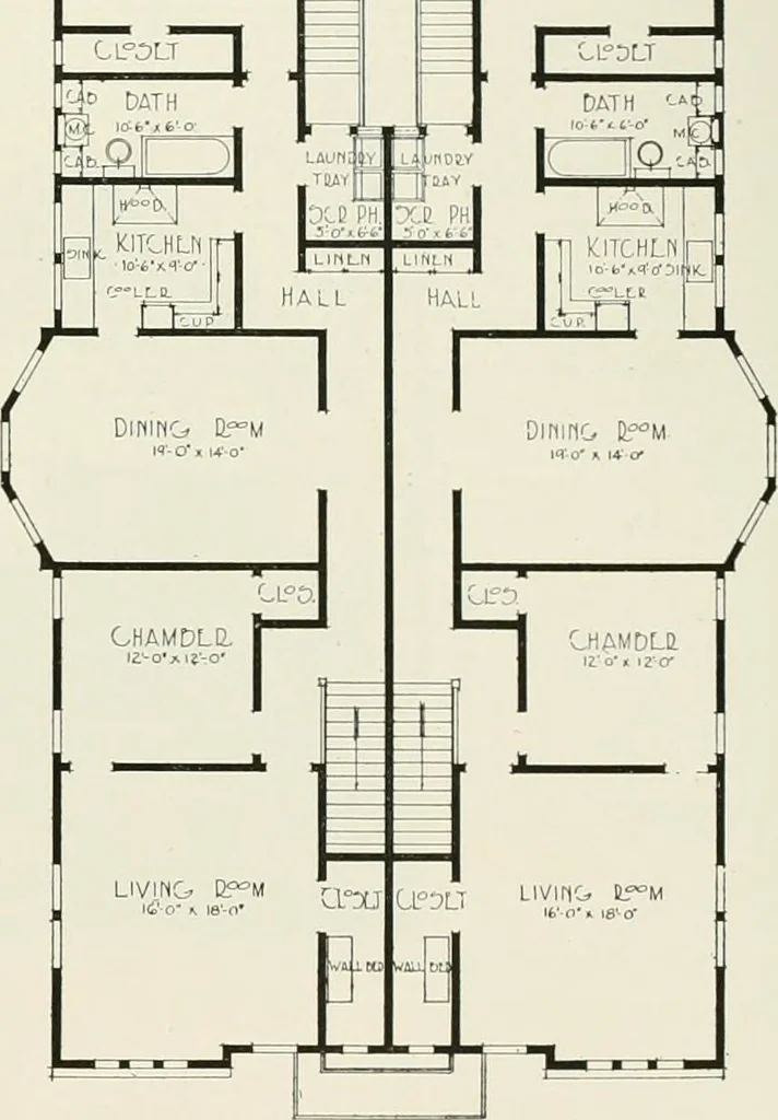 An illustration from De luxe flats : a book on flats and duplex homes ; showing the latest advance designs of this particular type of architecture, published to meet the requirements of all those who desire to study the flat or duplex home in its latest development., 1920, leaf 44