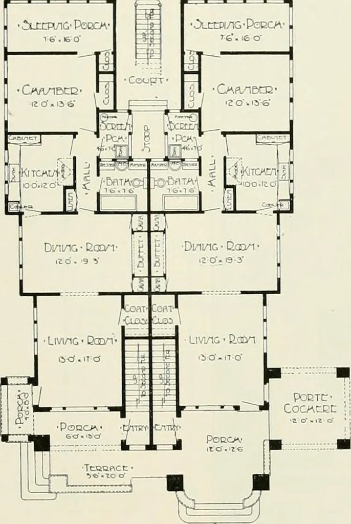 An illustration from De luxe flats : a book on flats and duplex homes ; showing the latest advance designs of this particular type of architecture, published to meet the requirements of all those who desire to study the flat or duplex home in its latest development., 1920, leaf 46