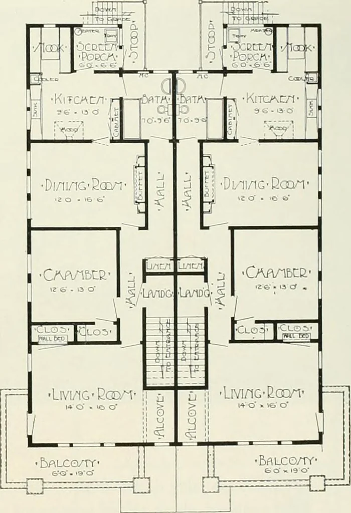 An illustration from De luxe flats : a book on flats and duplex homes ; showing the latest advance designs of this particular type of architecture, published to meet the requirements of all those who desire to study the flat or duplex home in its latest development., 1920, leaf 48