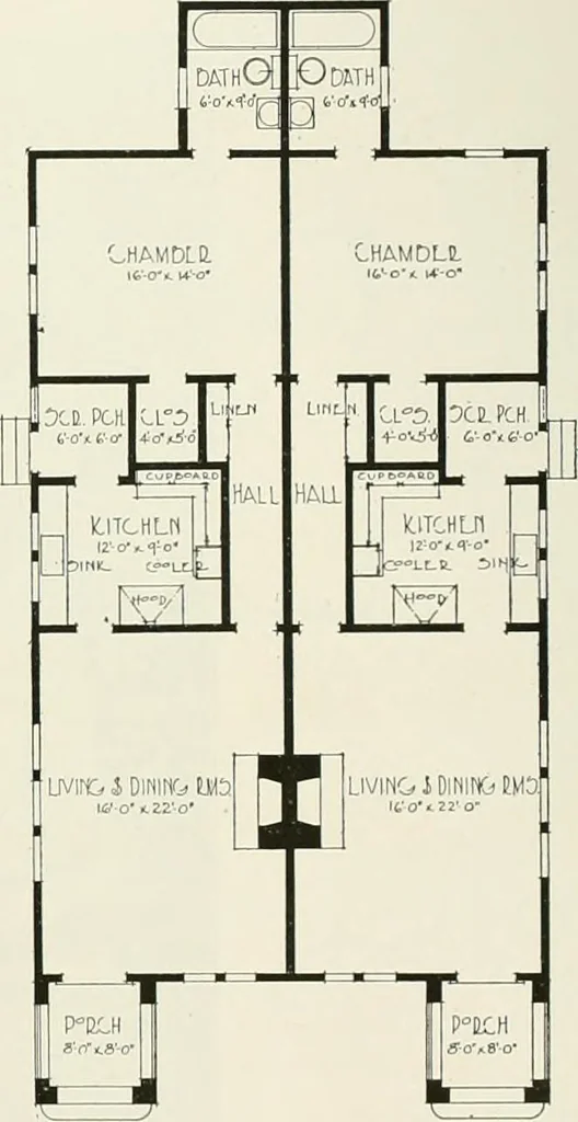An illustration from De luxe flats : a book on flats and duplex homes ; showing the latest advance designs of this particular type of architecture, published to meet the requirements of all those who desire to study the flat or duplex home in its latest development., 1920, leaf 50