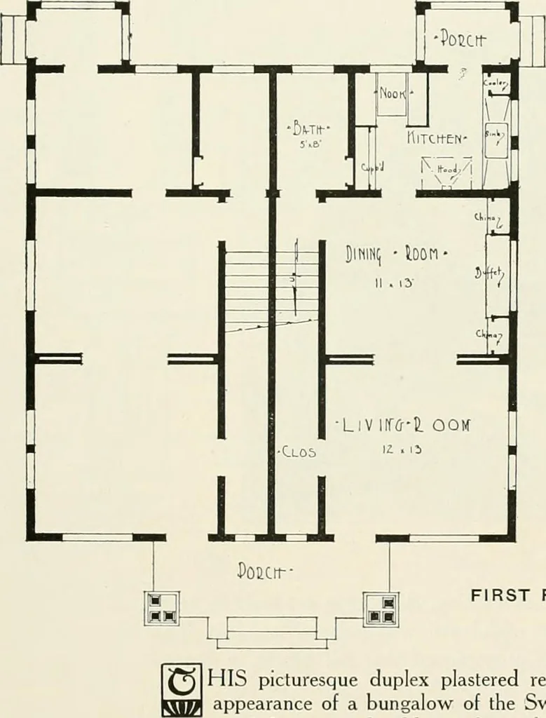 An illustration from De luxe flats : a book on flats and duplex homes ; showing the latest advance designs of this particular type of architecture, published to meet the requirements of all those who desire to study the flat or duplex home in its latest development., 1920, leaf 52