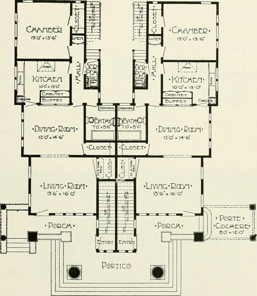 An illustration from De luxe flats : a book on flats and duplex homes ; showing the latest advance designs of this particular type of architecture, published to meet the requirements of all those who desire to study the flat or duplex home in its latest development., 1920, leaf 54