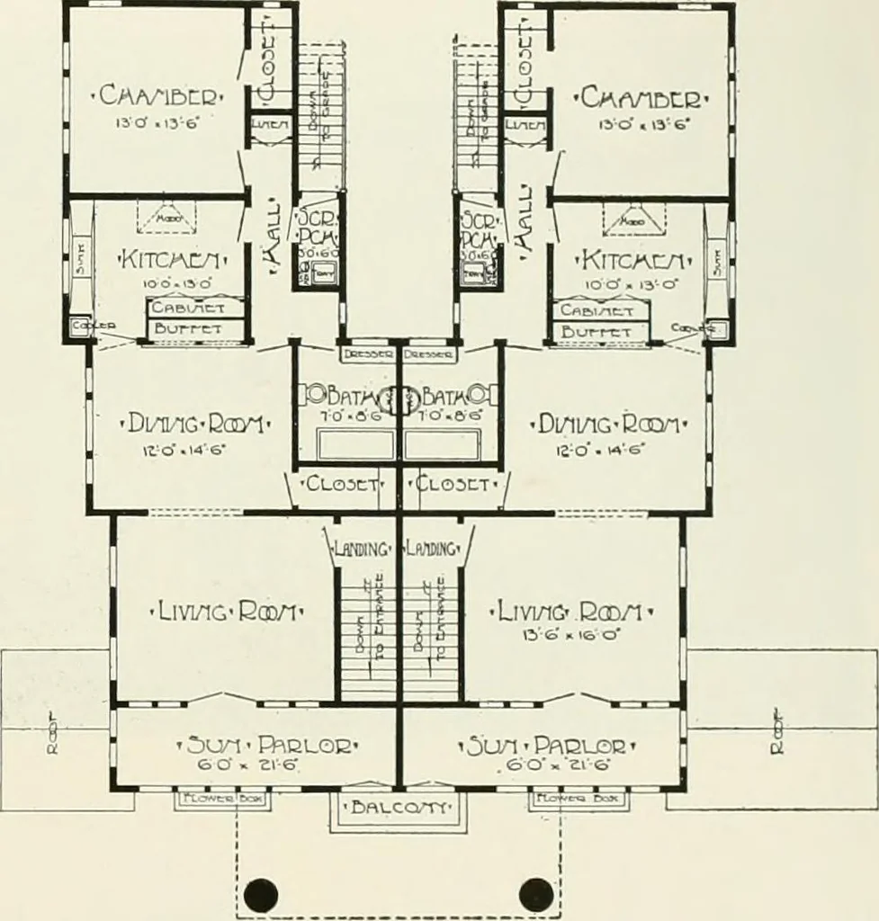 An illustration from De luxe flats : a book on flats and duplex homes ; showing the latest advance designs of this particular type of architecture, published to meet the requirements of all those who desire to study the flat or duplex home in its latest development., 1920, leaf 54