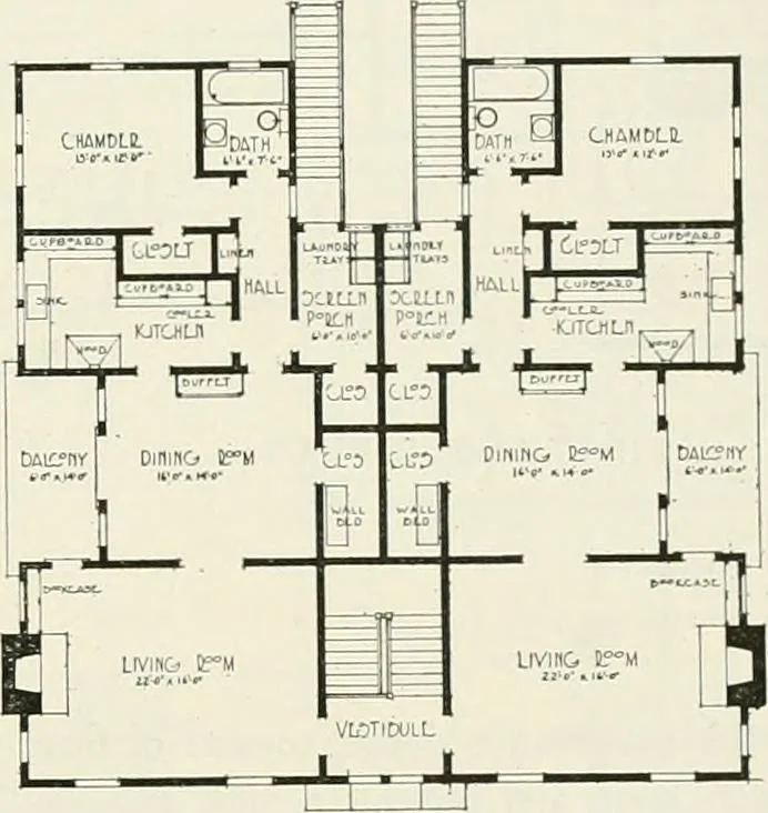 An illustration from De luxe flats : a book on flats and duplex homes ; showing the latest advance designs of this particular type of architecture, published to meet the requirements of all those who desire to study the flat or duplex home in its latest development., 1920, leaf 56