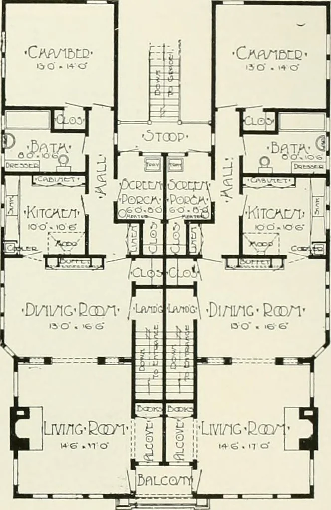 An illustration from De luxe flats : a book on flats and duplex homes ; showing the latest advance designs of this particular type of architecture, published to meet the requirements of all those who desire to study the flat or duplex home in its latest development., 1920, leaf 58
