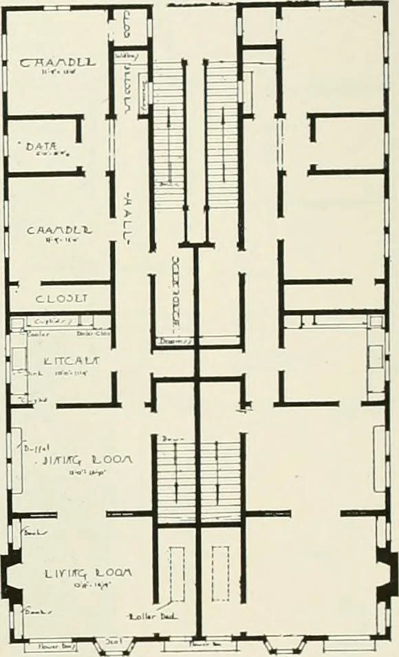 An illustration from De luxe flats : a book on flats and duplex homes ; showing the latest advance designs of this particular type of architecture, published to meet the requirements of all those who desire to study the flat or duplex home in its latest development., 1920, leaf 8