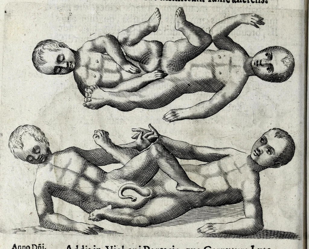 An illustration from De monstrorum caussis, natura, et differentiis libri duo : in quibus ex rei natura monstrorum historiae, caussae, generationes, & differentiae plurimae a sapientibus intactae : cum generatim & in plantarum, & belluarum genere, tum seorsum in humana specie tractantur : multis illustrium autorum locis difficillimis explanatis de masculo parturiente, de feminis in viros mutatis, de hermaphroditorum natura, de dissimilium specierum : venere prolifica, de castratorum fecunditate, depuero lapidescente, de anomantis aurea parte, alijsque admirabilibus, 1634, leaf 122