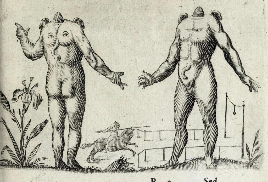 An illustration from De monstrorum caussis, natura, et differentiis libri duo : in quibus ex rei natura monstrorum historiae, caussae, generationes, & differentiae plurimae a sapientibus intactae : cum generatim & in plantarum, & belluarum genere, tum seorsum in humana specie tractantur : multis illustrium autorum locis difficillimis explanatis de masculo parturiente, de feminis in viros mutatis, de hermaphroditorum natura, de dissimilium specierum : venere prolifica, de castratorum fecunditate, depuero lapidescente, de anomantis aurea parte, alijsque admirabilibus, 1634, leaf 165