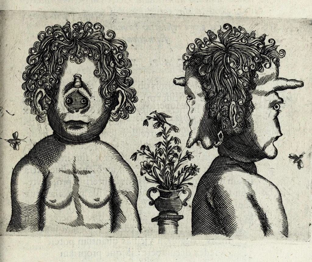 An illustration from De monstrorum caussis, natura, et differentiis libri duo : in quibus ex rei natura monstrorum historiae, caussae, generationes, & differentiae plurimae a sapientibus intactae : cum generatim & in plantarum, & belluarum genere, tum seorsum in humana specie tractantur : multis illustrium autorum locis difficillimis explanatis de masculo parturiente, de feminis in viros mutatis, de hermaphroditorum natura, de dissimilium specierum : venere prolifica, de castratorum fecunditate, depuero lapidescente, de anomantis aurea parte, alijsque admirabilibus, 1634, leaf 169