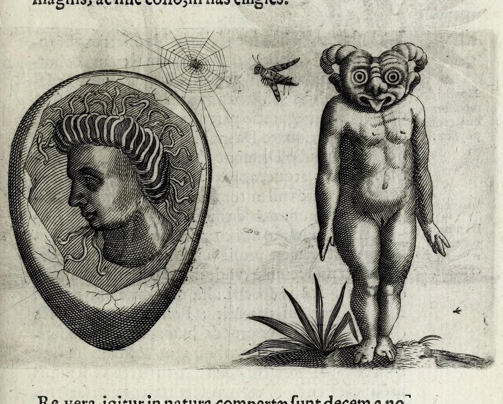 An illustration from De monstrorum caussis, natura, et differentiis libri duo : in quibus ex rei natura monstrorum historiae, caussae, generationes, & differentiae plurimae a sapientibus intactae : cum generatim & in plantarum, & belluarum genere, tum seorsum in humana specie tractantur : multis illustrium autorum locis difficillimis explanatis de masculo parturiente, de feminis in viros mutatis, de hermaphroditorum natura, de dissimilium specierum : venere prolifica, de castratorum fecunditate, depuero lapidescente, de anomantis aurea parte, alijsque admirabilibus, 1634, leaf 301