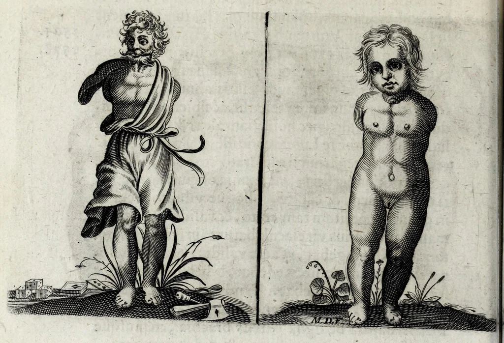 An illustration from De monstrorum caussis, natura, et differentiis libri duo : in quibus ex rei natura monstrorum historiae, caussae, generationes, & differentiae plurimae a sapientibus intactae : cum generatim & in plantarum, & belluarum genere, tum seorsum in humana specie tractantur : multis illustrium autorum locis difficillimis explanatis de masculo parturiente, de feminis in viros mutatis, de hermaphroditorum natura, de dissimilium specierum : venere prolifica, de castratorum fecunditate, depuero lapidescente, de anomantis aurea parte, alijsque admirabilibus, 1634, leaf 86