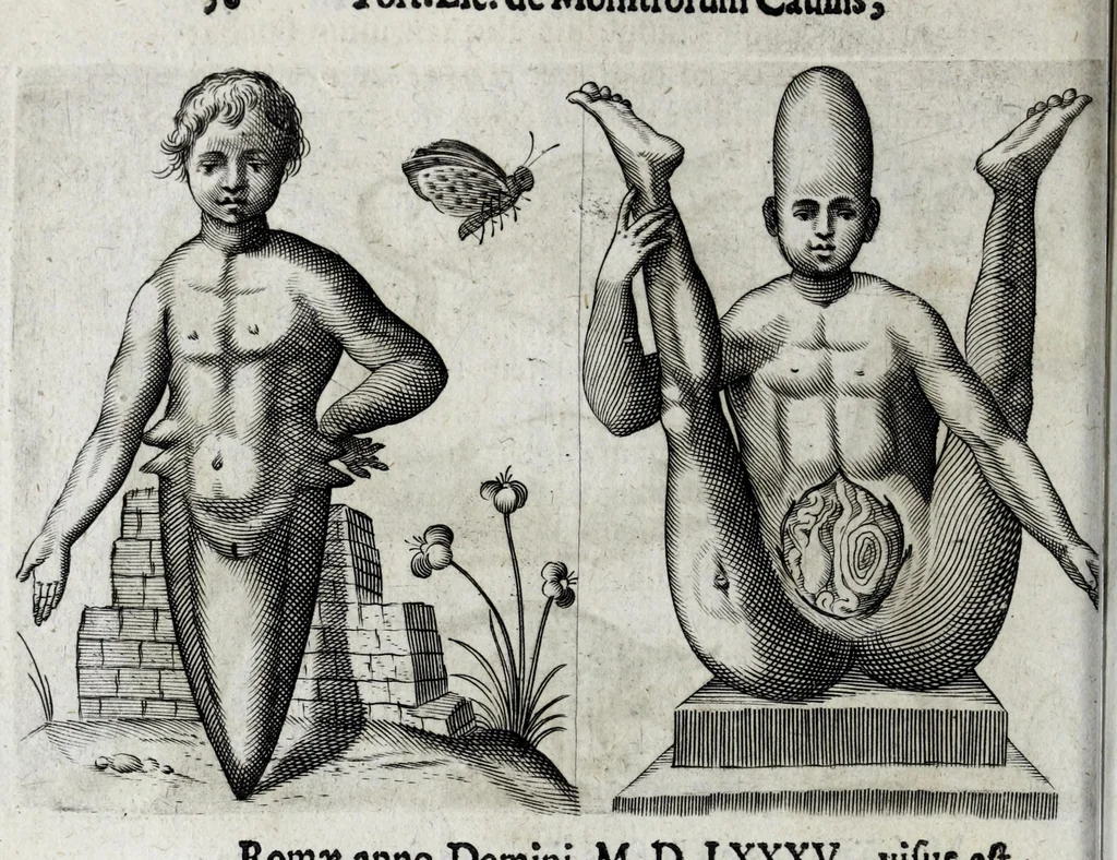 An illustration from De monstrorum caussis, natura, et differentiis libri duo : in quibus ex rei natura monstrorum historiae, caussae, generationes, & differentiae plurimae a sapientibus intactae : cum generatim & in plantarum, & belluarum genere, tum seorsum in humana specie tractantur : multis illustrium autorum locis difficillimis explanatis de masculo parturiente, de feminis in viros mutatis, de hermaphroditorum natura, de dissimilium specierum : venere prolifica, de castratorum fecunditate, depuero lapidescente, de anomantis aurea parte, alijsque admirabilibus, 1634, leaf 88