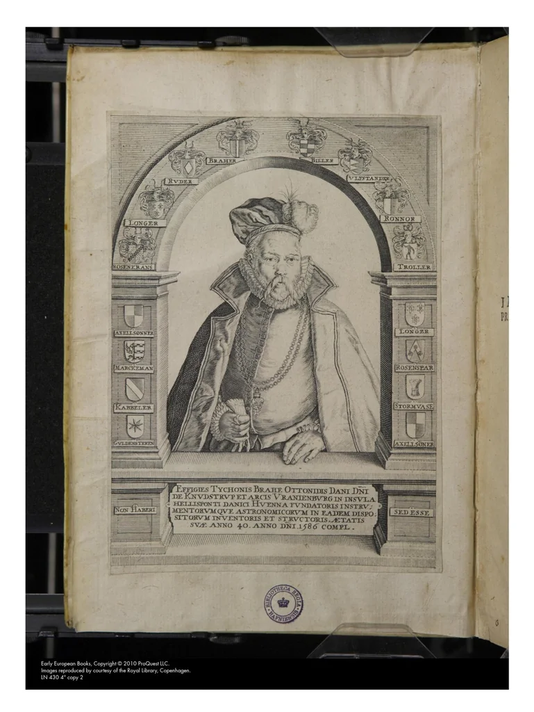 An illustration from Tychonis Brahe Dani Epistolarvm astronomicarvm libri, quorum primvs hic illvstriss: et lavdatiss: principis Gvlielmi Hassiae landtgravii ac ipsius Mathematici literas, vnaq; Responsa ad singulas complectitur, 1596, leaf 8