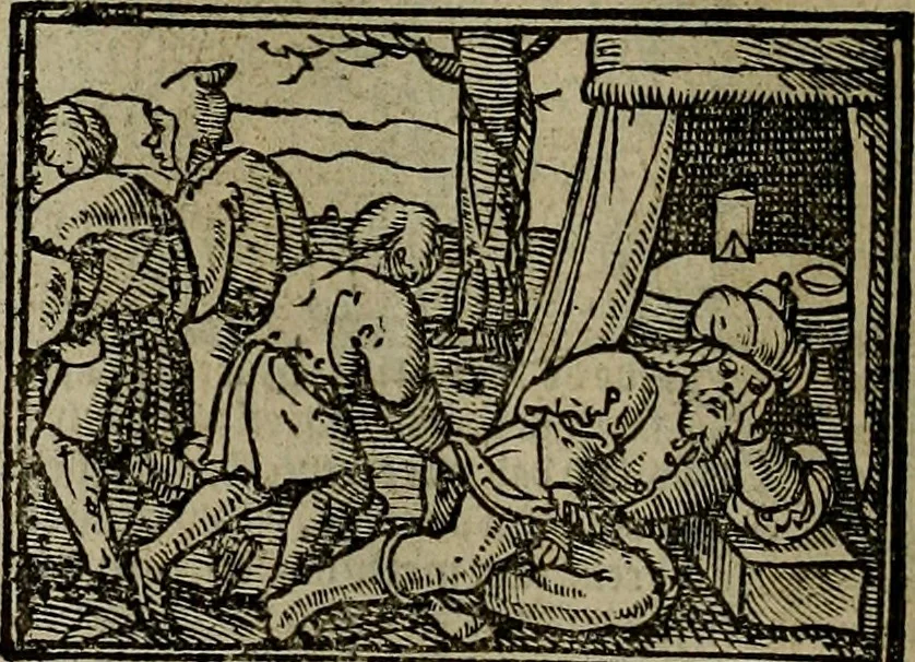 An illustration from Den Bibel, met grooter neersticheyt gecorrigeert : eñ op die canten gheset den ouderdom der werelt : ende hoe lange die gheschiedenissen ende historien der Bibelen elck int zijn voor Christus gheboorte gheweest zijn : ende daer bi vergadert wt fasciculus temporum, ende wt dye cronike va alder werelt, die principael historie der machtiger heydenscher conincrijcke, daer die heylige scrift oock dickwils af vermaent, tot een claerder verstant der Bibelscher historien : ende oock een onderscheyt der tijden te hebben, 1535, leaf 11