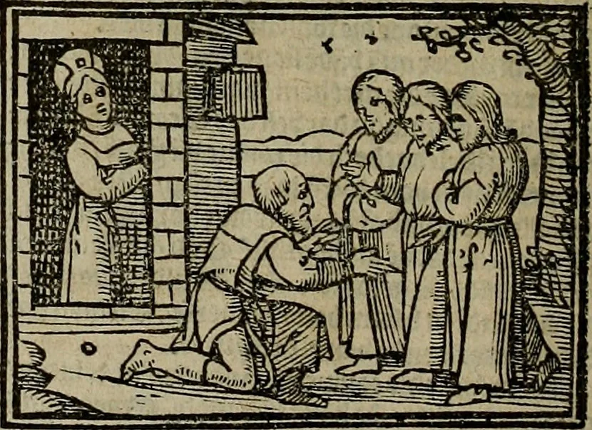 An illustration from Den Bibel, met grooter neersticheyt gecorrigeert : eñ op die canten gheset den ouderdom der werelt : ende hoe lange die gheschiedenissen ende historien der Bibelen elck int zijn voor Christus gheboorte gheweest zijn : ende daer bi vergadert wt fasciculus temporum, ende wt dye cronike va alder werelt, die principael historie der machtiger heydenscher conincrijcke, daer die heylige scrift oock dickwils af vermaent, tot een claerder verstant der Bibelscher historien : ende oock een onderscheyt der tijden te hebben, 1535, leaf 15