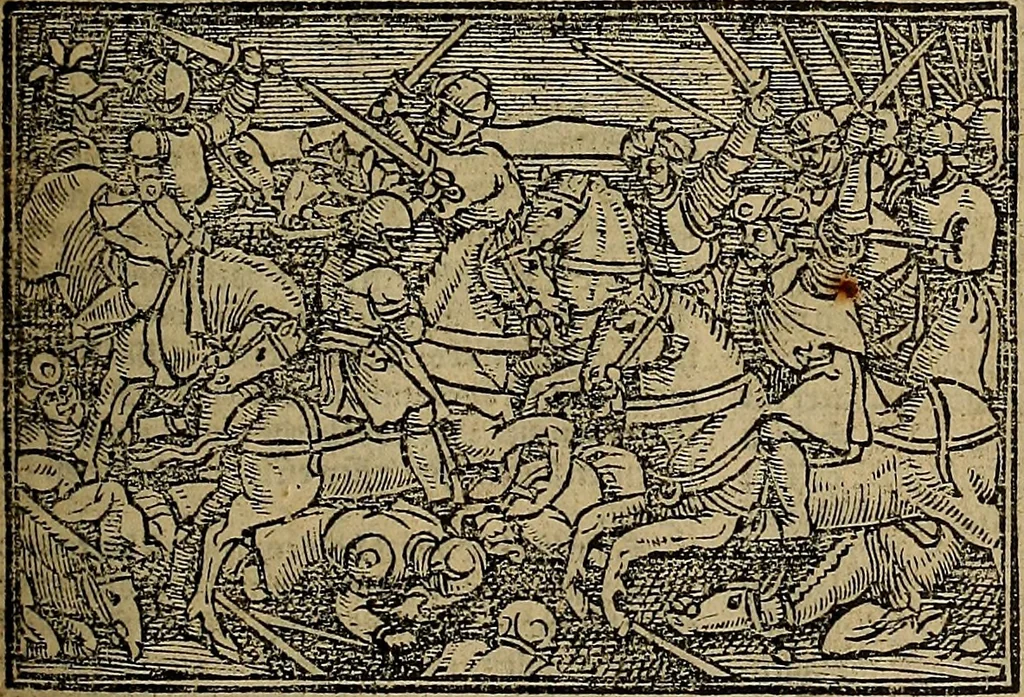 An illustration from Den Bibel, met grooter neersticheyt gecorrigeert : eñ op die canten gheset den ouderdom der werelt : ende hoe lange die gheschiedenissen ende historien der Bibelen elck int zijn voor Christus gheboorte gheweest zijn : ende daer bi vergadert wt fasciculus temporum, ende wt dye cronike va alder werelt, die principael historie der machtiger heydenscher conincrijcke, daer die heylige scrift oock dickwils af vermaent, tot een claerder verstant der Bibelscher historien : ende oock een onderscheyt der tijden te hebben, 1535, leaf 192