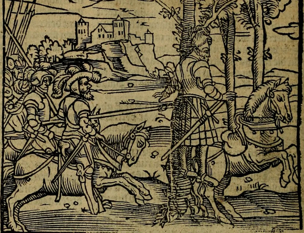 An illustration from Den Bibel, met grooter neersticheyt gecorrigeert : eñ op die canten gheset den ouderdom der werelt : ende hoe lange die gheschiedenissen ende historien der Bibelen elck int zijn voor Christus gheboorte gheweest zijn : ende daer bi vergadert wt fasciculus temporum, ende wt dye cronike va alder werelt, die principael historie der machtiger heydenscher conincrijcke, daer die heylige scrift oock dickwils af vermaent, tot een claerder verstant der Bibelscher historien : ende oock een onderscheyt der tijden te hebben, 1535, leaf 219