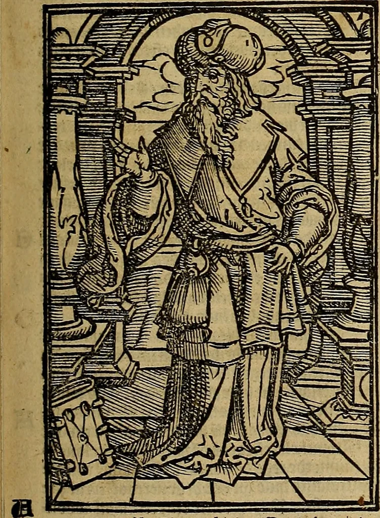 An illustration from Den Bibel, met grooter neersticheyt gecorrigeert : eñ op die canten gheset den ouderdom der werelt : ende hoe lange die gheschiedenissen ende historien der Bibelen elck int zijn voor Christus gheboorte gheweest zijn : ende daer bi vergadert wt fasciculus temporum, ende wt dye cronike va alder werelt, die principael historie der machtiger heydenscher conincrijcke, daer die heylige scrift oock dickwils af vermaent, tot een claerder verstant der Bibelscher historien : ende oock een onderscheyt der tijden te hebben, 1535, leaf 314