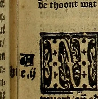An illustration from Den Bibel, met grooter neersticheyt gecorrigeert : eñ op die canten gheset den ouderdom der werelt : ende hoe lange die gheschiedenissen ende historien der Bibelen elck int zijn voor Christus gheboorte gheweest zijn : ende daer bi vergadert wt fasciculus temporum, ende wt dye cronike va alder werelt, die principael historie der machtiger heydenscher conincrijcke, daer die heylige scrift oock dickwils af vermaent, tot een claerder verstant der Bibelscher historien : ende oock een onderscheyt der tijden te hebben, 1535, leaf 416