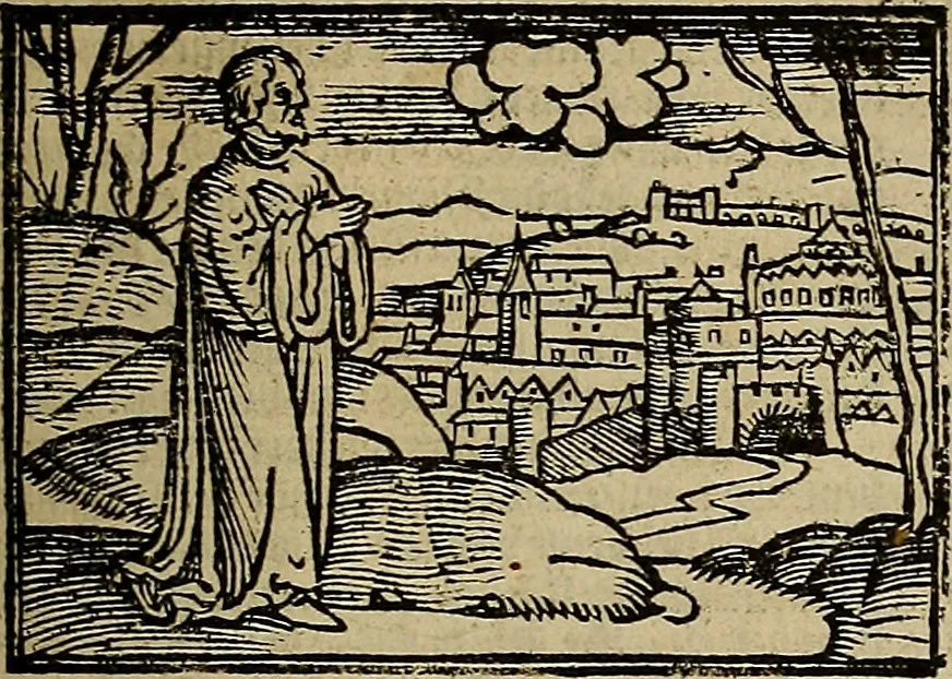 An illustration from Den Bibel, met grooter neersticheyt gecorrigeert : eñ op die canten gheset den ouderdom der werelt : ende hoe lange die gheschiedenissen ende historien der Bibelen elck int zijn voor Christus gheboorte gheweest zijn : ende daer bi vergadert wt fasciculus temporum, ende wt dye cronike va alder werelt, die principael historie der machtiger heydenscher conincrijcke, daer die heylige scrift oock dickwils af vermaent, tot een claerder verstant der Bibelscher historien : ende oock een onderscheyt der tijden te hebben, 1535, leaf 492