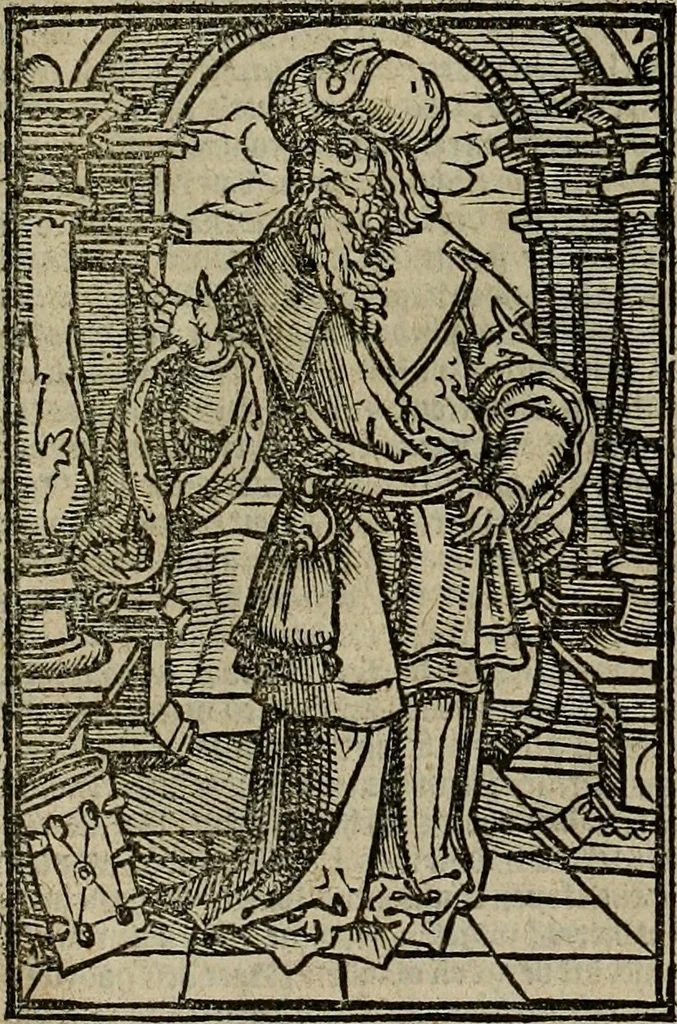 An illustration from Den Bibel, met grooter neersticheyt gecorrigeert : eñ op die canten gheset den ouderdom der werelt : ende hoe lange die gheschiedenissen ende historien der Bibelen elck int zijn voor Christus gheboorte gheweest zijn : ende daer bi vergadert wt fasciculus temporum, ende wt dye cronike va alder werelt, die principael historie der machtiger heydenscher conincrijcke, daer die heylige scrift oock dickwils af vermaent, tot een claerder verstant der Bibelscher historien : ende oock een onderscheyt der tijden te hebben, 1535, leaf 501