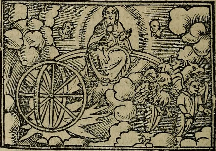 An illustration from Den Bibel, met grooter neersticheyt gecorrigeert : eñ op die canten gheset den ouderdom der werelt : ende hoe lange die gheschiedenissen ende historien der Bibelen elck int zijn voor Christus gheboorte gheweest zijn : ende daer bi vergadert wt fasciculus temporum, ende wt dye cronike va alder werelt, die principael historie der machtiger heydenscher conincrijcke, daer die heylige scrift oock dickwils af vermaent, tot een claerder verstant der Bibelscher historien : ende oock een onderscheyt der tijden te hebben, 1535, leaf 501