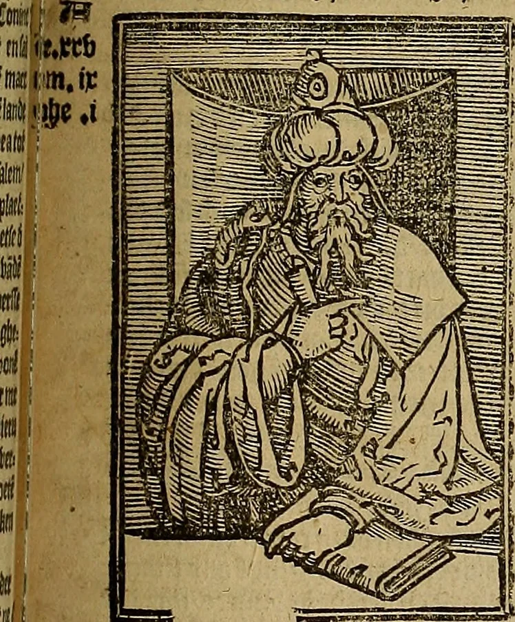 An illustration from Den Bibel, met grooter neersticheyt gecorrigeert : eñ op die canten gheset den ouderdom der werelt : ende hoe lange die gheschiedenissen ende historien der Bibelen elck int zijn voor Christus gheboorte gheweest zijn : ende daer bi vergadert wt fasciculus temporum, ende wt dye cronike va alder werelt, die principael historie der machtiger heydenscher conincrijcke, daer die heylige scrift oock dickwils af vermaent, tot een claerder verstant der Bibelscher historien : ende oock een onderscheyt der tijden te hebben, 1535, leaf 580
