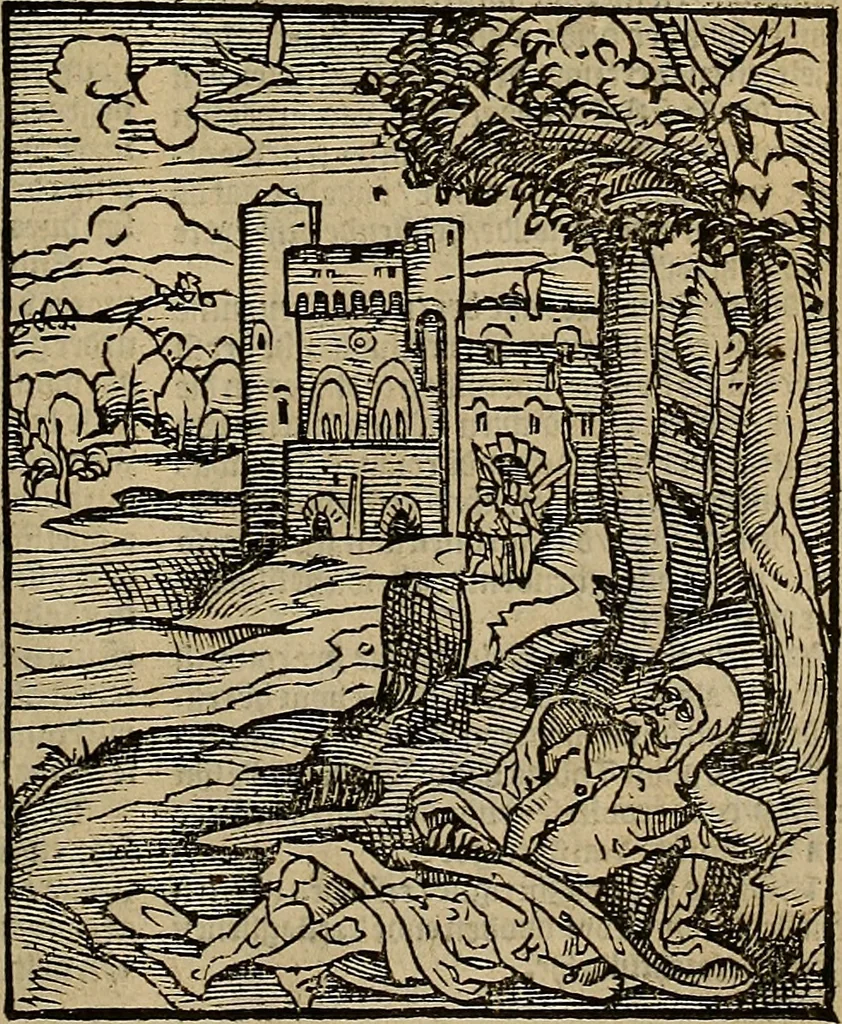 An illustration from Den Bibel, met grooter neersticheyt gecorrigeert : eñ op die canten gheset den ouderdom der werelt : ende hoe lange die gheschiedenissen ende historien der Bibelen elck int zijn voor Christus gheboorte gheweest zijn : ende daer bi vergadert wt fasciculus temporum, ende wt dye cronike va alder werelt, die principael historie der machtiger heydenscher conincrijcke, daer die heylige scrift oock dickwils af vermaent, tot een claerder verstant der Bibelscher historien : ende oock een onderscheyt der tijden te hebben, 1535, leaf 610