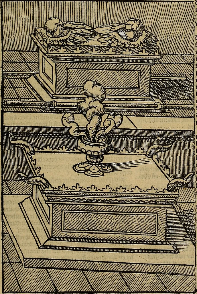 An illustration from Den Bibel, met grooter neersticheyt gecorrigeert : eñ op die canten gheset den ouderdom der werelt : ende hoe lange die gheschiedenissen ende historien der Bibelen elck int zijn voor Christus gheboorte gheweest zijn : ende daer bi vergadert wt fasciculus temporum, ende wt dye cronike va alder werelt, die principael historie der machtiger heydenscher conincrijcke, daer die heylige scrift oock dickwils af vermaent, tot een claerder verstant der Bibelscher historien : ende oock een onderscheyt der tijden te hebben, 1535, leaf 64