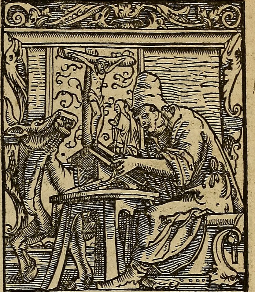 An illustration from Den Bibel, met grooter neersticheyt gecorrigeert : eñ op die canten gheset den ouderdom der werelt : ende hoe lange die gheschiedenissen ende historien der Bibelen elck int zijn voor Christus gheboorte gheweest zijn : ende daer bi vergadert wt fasciculus temporum, ende wt dye cronike va alder werelt, die principael historie der machtiger heydenscher conincrijcke, daer die heylige scrift oock dickwils af vermaent, tot een claerder verstant der Bibelscher historien : ende oock een onderscheyt der tijden te hebben, 1535, leaf 746