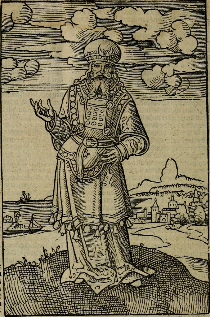 An illustration from Den Bibel, met grooter neersticheyt gecorrigeert : eñ op die canten gheset den ouderdom der werelt : ende hoe lange die gheschiedenissen ende historien der Bibelen elck int zijn voor Christus gheboorte gheweest zijn : ende daer bi vergadert wt fasciculus temporum, ende wt dye cronike va alder werelt, die principael historie der machtiger heydenscher conincrijcke, daer die heylige scrift oock dickwils af vermaent, tot een claerder verstant der Bibelscher historien : ende oock een onderscheyt der tijden te hebben, 1535, leaf 79