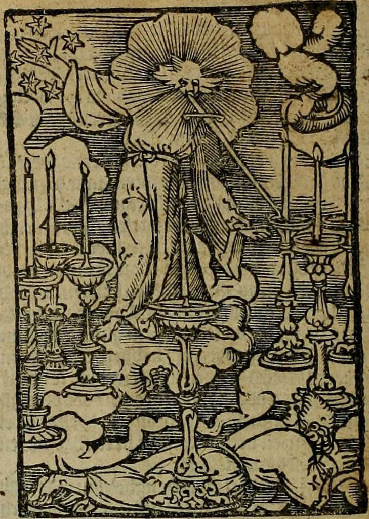 An illustration from Den Bibel, met grooter neersticheyt gecorrigeert : eñ op die canten gheset den ouderdom der werelt : ende hoe lange die gheschiedenissen ende historien der Bibelen elck int zijn voor Christus gheboorte gheweest zijn : ende daer bi vergadert wt fasciculus temporum, ende wt dye cronike va alder werelt, die principael historie der machtiger heydenscher conincrijcke, daer die heylige scrift oock dickwils af vermaent, tot een claerder verstant der Bibelscher historien : ende oock een onderscheyt der tijden te hebben, 1535, leaf 873
