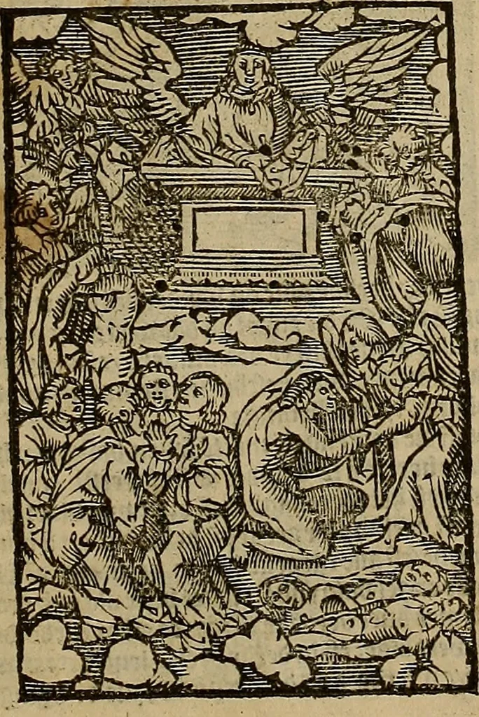 An illustration from Den Bibel, met grooter neersticheyt gecorrigeert : eñ op die canten gheset den ouderdom der werelt : ende hoe lange die gheschiedenissen ende historien der Bibelen elck int zijn voor Christus gheboorte gheweest zijn : ende daer bi vergadert wt fasciculus temporum, ende wt dye cronike va alder werelt, die principael historie der machtiger heydenscher conincrijcke, daer die heylige scrift oock dickwils af vermaent, tot een claerder verstant der Bibelscher historien : ende oock een onderscheyt der tijden te hebben, 1535, leaf 876