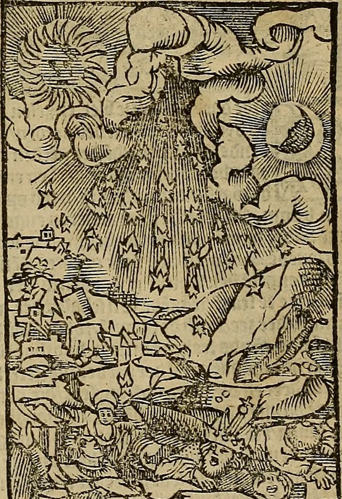 An illustration from Den Bibel, met grooter neersticheyt gecorrigeert : eñ op die canten gheset den ouderdom der werelt : ende hoe lange die gheschiedenissen ende historien der Bibelen elck int zijn voor Christus gheboorte gheweest zijn : ende daer bi vergadert wt fasciculus temporum, ende wt dye cronike va alder werelt, die principael historie der machtiger heydenscher conincrijcke, daer die heylige scrift oock dickwils af vermaent, tot een claerder verstant der Bibelscher historien : ende oock een onderscheyt der tijden te hebben, 1535, leaf 876