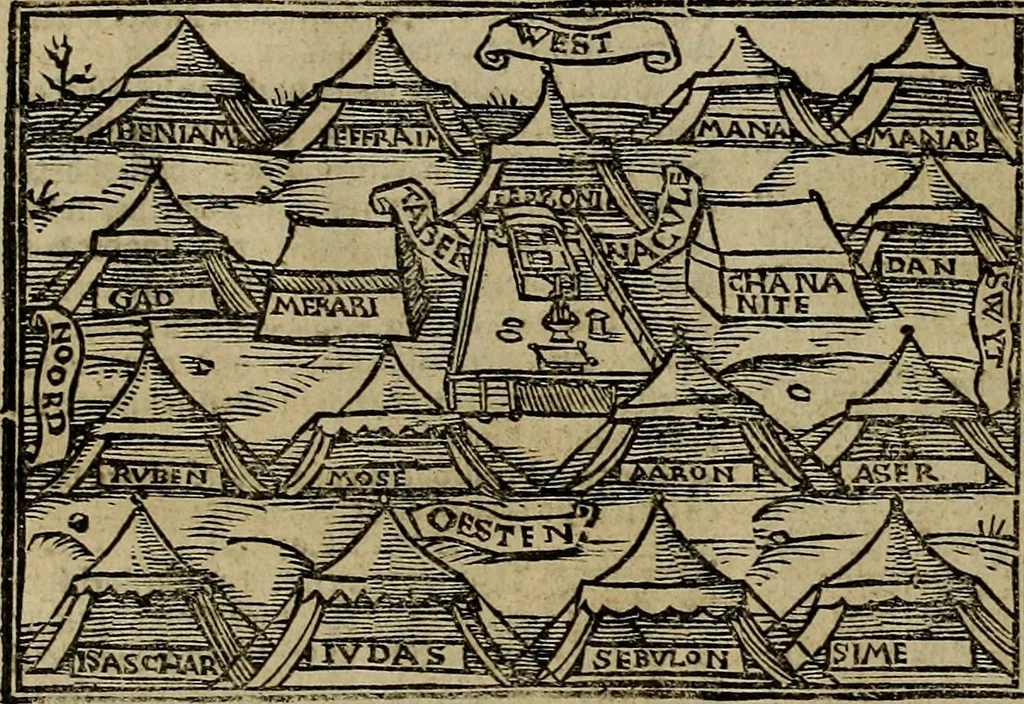 An illustration from Den Bibel, met grooter neersticheyt gecorrigeert : eñ op die canten gheset den ouderdom der werelt : ende hoe lange die gheschiedenissen ende historien der Bibelen elck int zijn voor Christus gheboorte gheweest zijn : ende daer bi vergadert wt fasciculus temporum, ende wt dye cronike va alder werelt, die principael historie der machtiger heydenscher conincrijcke, daer die heylige scrift oock dickwils af vermaent, tot een claerder verstant der Bibelscher historien : ende oock een onderscheyt der tijden te hebben, 1535, leaf 97