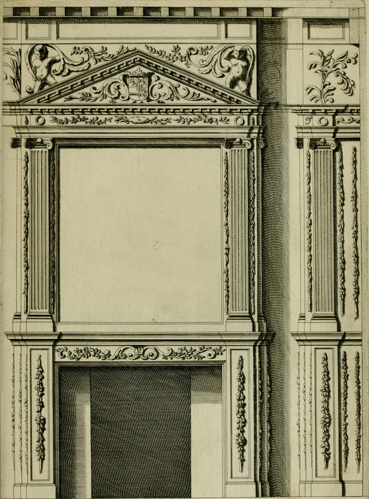An illustration from Den doorluchtigen hooghgeboren vorst eñ heere Wilhem Henrick, van Gods genade Prince van Orange, werden dese afbeeldingen, van weinighe schoorsteen-wercken, meest ten bevele vande doorl. hooghgeborene Zijne Hooch.ts Heeren grootvader, vader en vrouw grootmoeder, 1655, leaf 16