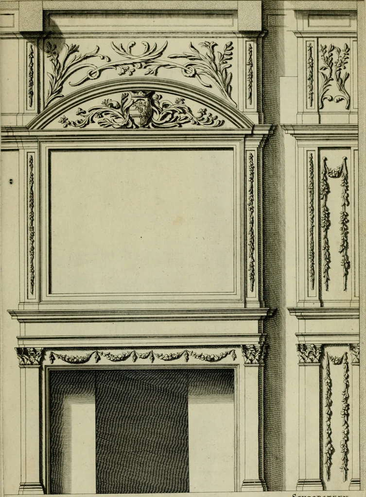 An illustration from Den doorluchtigen hooghgeboren vorst eñ heere Wilhem Henrick, van Gods genade Prince van Orange, werden dese afbeeldingen, van weinighe schoorsteen-wercken, meest ten bevele vande doorl. hooghgeborene Zijne Hooch.ts Heeren grootvader, vader en vrouw grootmoeder, 1655, leaf 20