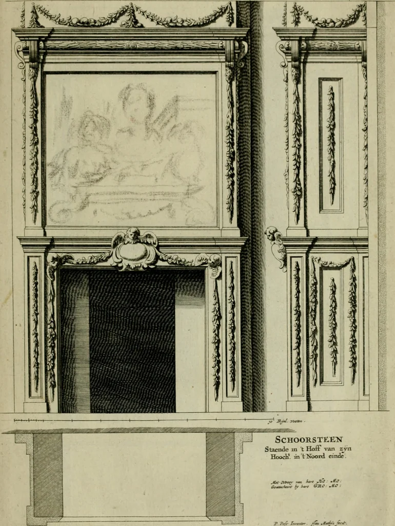 An illustration from Den doorluchtigen hooghgeboren vorst eñ heere Wilhem Henrick, van Gods genade Prince van Orange, werden dese afbeeldingen, van weinighe schoorsteen-wercken, meest ten bevele vande doorl. hooghgeborene Zijne Hooch.ts Heeren grootvader, vader en vrouw grootmoeder, 1655, leaf 22
