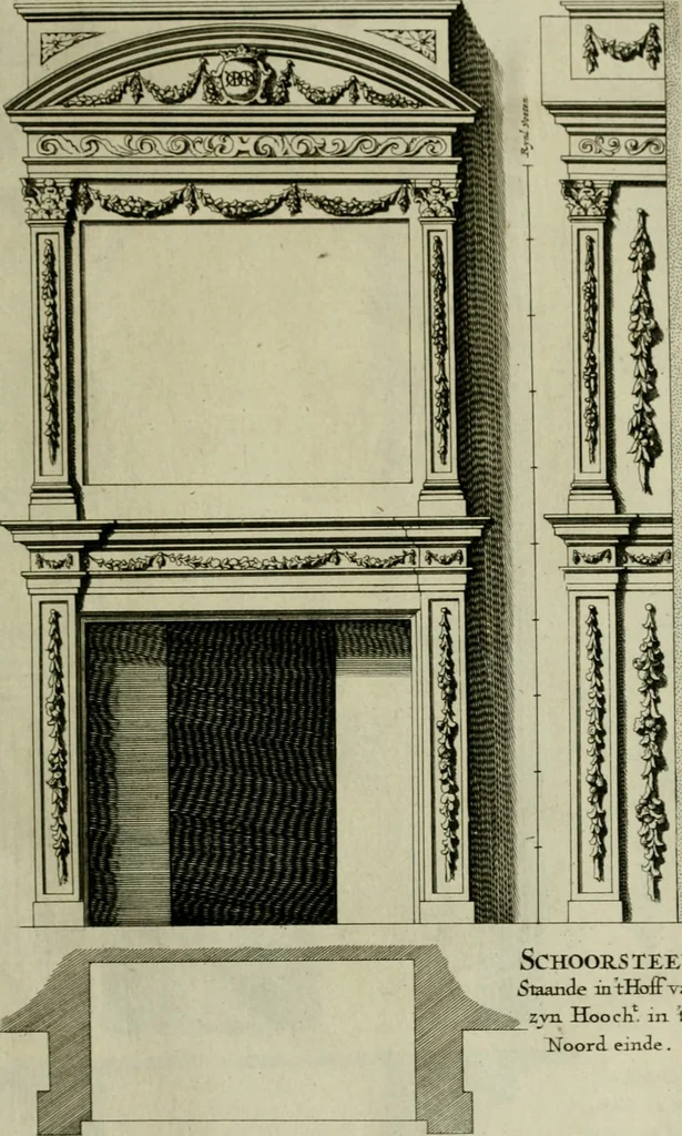An illustration from Den doorluchtigen hooghgeboren vorst eñ heere Wilhem Henrick, van Gods genade Prince van Orange, werden dese afbeeldingen, van weinighe schoorsteen-wercken, meest ten bevele vande doorl. hooghgeborene Zijne Hooch.ts Heeren grootvader, vader en vrouw grootmoeder, 1655, leaf 26