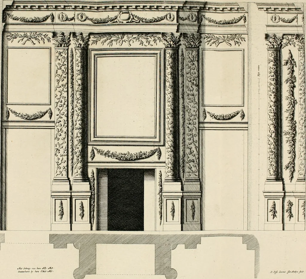 An illustration from Den doorluchtigen hooghgeboren vorst eñ heere Wilhem Henrick, van Gods genade Prince van Orange, werden dese afbeeldingen, van weinighe schoorsteen-wercken, meest ten bevele vande doorl. hooghgeborene Zijne Hooch.ts Heeren grootvader, vader en vrouw grootmoeder, 1655, leaf 35