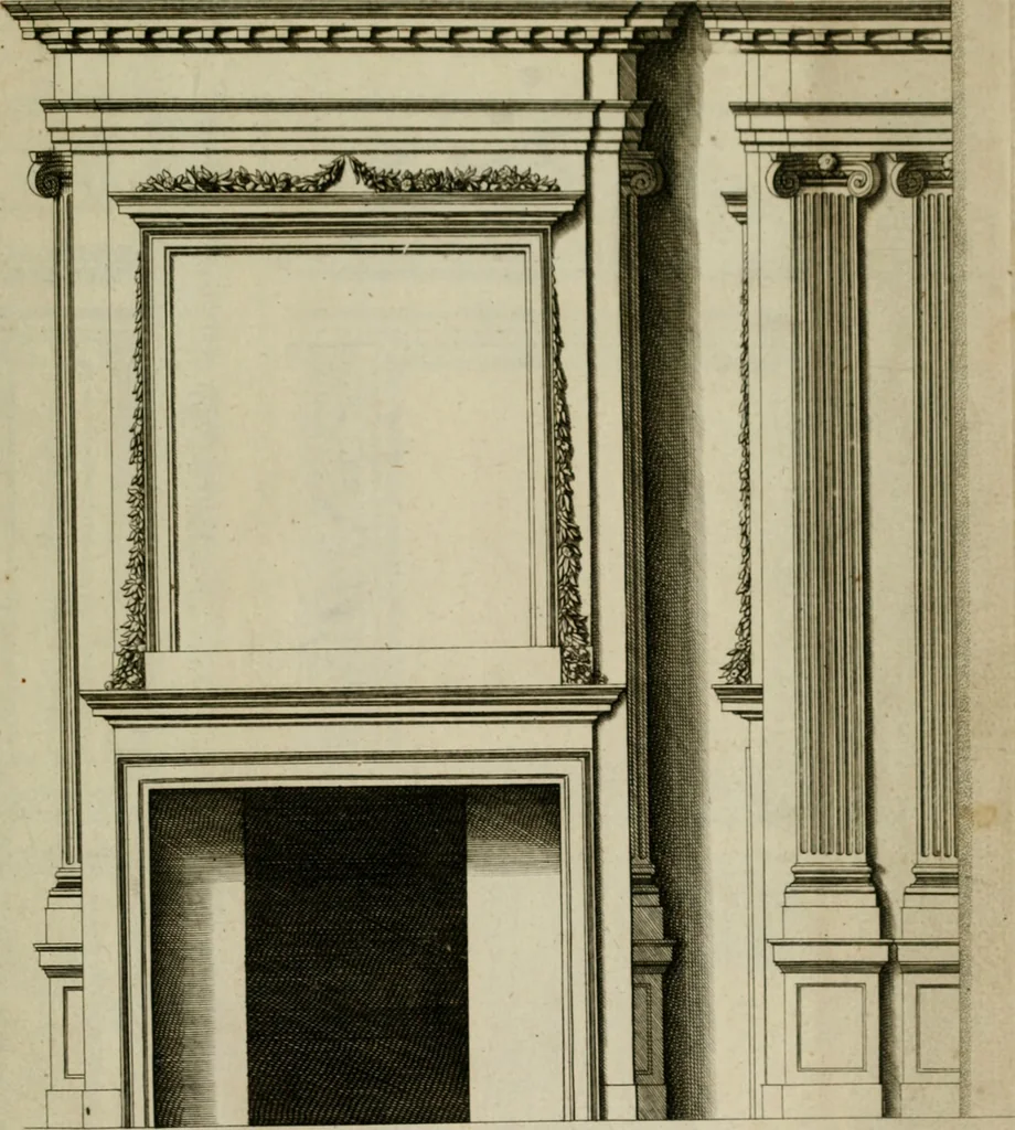 An illustration from Den doorluchtigen hooghgeboren vorst eñ heere Wilhem Henrick, van Gods genade Prince van Orange, werden dese afbeeldingen, van weinighe schoorsteen-wercken, meest ten bevele vande doorl. hooghgeborene Zijne Hooch.ts Heeren grootvader, vader en vrouw grootmoeder, 1655, leaf 36