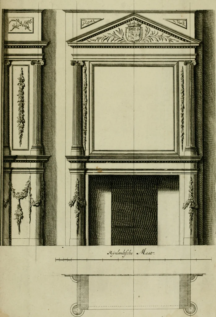 An illustration from Den doorluchtigen hooghgeboren vorst eñ heere Wilhem Henrick, van Gods genade Prince van Orange, werden dese afbeeldingen, van weinighe schoorsteen-wercken, meest ten bevele vande doorl. hooghgeborene Zijne Hooch.ts Heeren grootvader, vader en vrouw grootmoeder, 1655, leaf 38