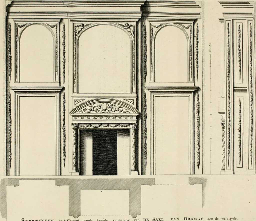 An illustration from Den doorluchtigen hooghgeboren vorst eñ heere Wilhem Henrick, van Gods genade Prince van Orange, werden dese afbeeldingen, van weinighe schoorsteen-wercken, meest ten bevele vande doorl. hooghgeborene Zijne Hooch.ts Heeren grootvader, vader en vrouw grootmoeder, 1655, leaf 41
