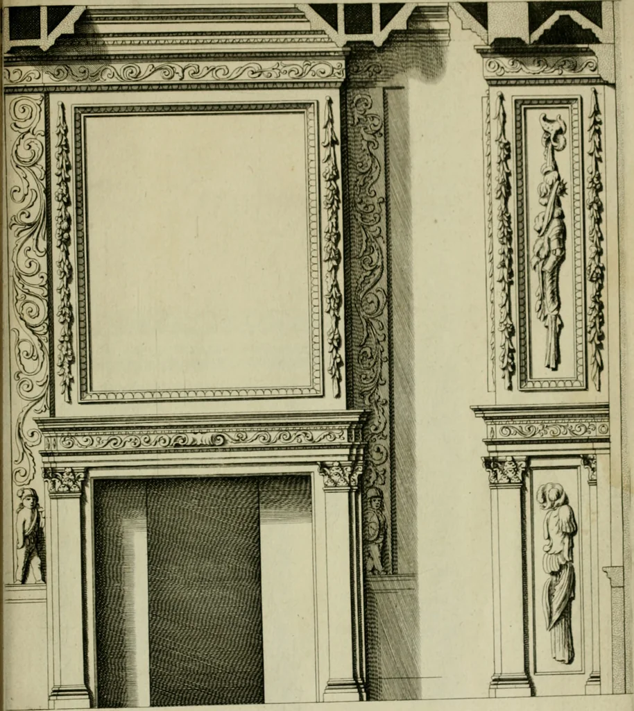 An illustration from Den doorluchtigen hooghgeboren vorst eñ heere Wilhem Henrick, van Gods genade Prince van Orange, werden dese afbeeldingen, van weinighe schoorsteen-wercken, meest ten bevele vande doorl. hooghgeborene Zijne Hooch.ts Heeren grootvader, vader en vrouw grootmoeder, 1655, leaf 48