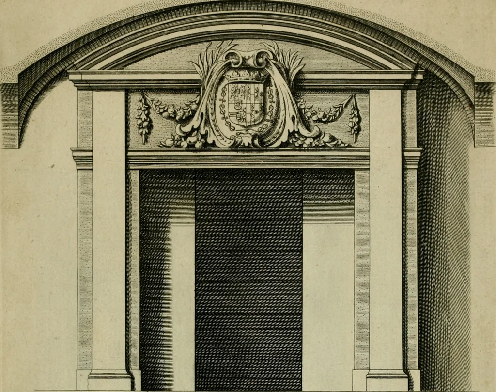 An illustration from Den doorluchtigen hooghgeboren vorst eñ heere Wilhem Henrick, van Gods genade Prince van Orange, werden dese afbeeldingen, van weinighe schoorsteen-wercken, meest ten bevele vande doorl. hooghgeborene Zijne Hooch.ts Heeren grootvader, vader en vrouw grootmoeder, 1655, leaf 8