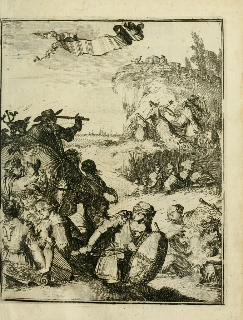 An illustration from Den Hollandischen verre-kyker. Verhalende den tegenwoordigen toestand van ons liefde Vaderland; nevens een hertgrondige waerschouwinge, aen alle goede ingesetenen;, 1672, leaf 5