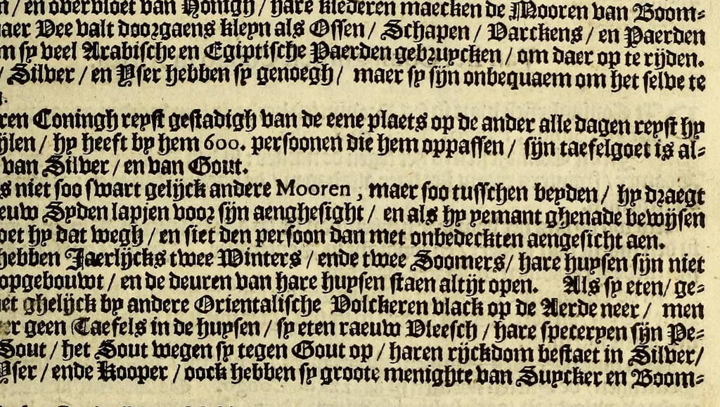 An illustration from De nieuwe bereysde wereldt ofte een korte en bondige beschryvinghe van alle landen en coningrijcken van dien. : Waer inne yder bysonderlijck zijn manieren van leven, religien, huyschoudinge en vrucktbaerheyt haerder landen werden aengewesen : mitsgaders aller pausen, keysers, konigen en vorsten successie, begin en eynde., 1662, leaf 163