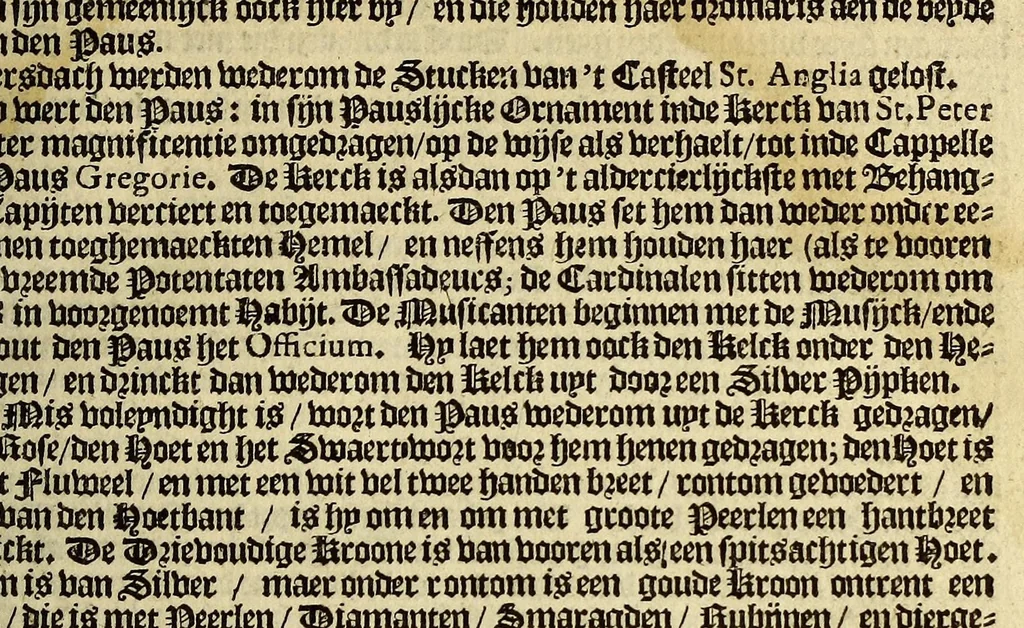An illustration from De nieuwe bereysde wereldt ofte een korte en bondige beschryvinghe van alle landen en coningrijcken van dien. : Waer inne yder bysonderlijck zijn manieren van leven, religien, huyschoudinge en vrucktbaerheyt haerder landen werden aengewesen : mitsgaders aller pausen, keysers, konigen en vorsten successie, begin en eynde., 1662, leaf 17